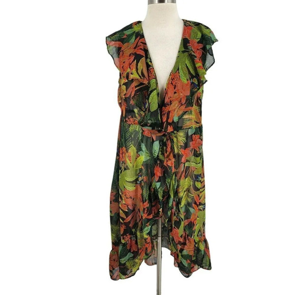 Live 4 Truth Women's Jungle Floral Ruffle‎ Tie Front Swim Cover Up Size 1X - Picture 1 of 11